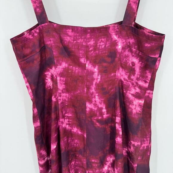 Cinq à Sept Alexa Tie-Dye Pink Burgundy Midi Slit Sz 4 Boho Chic Coastal Summer - Picture 5 of 9